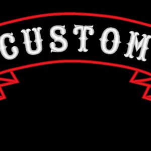 CUSTOM EMBROIDERED SCROLL RIBBON TOP ROCKER PATCH